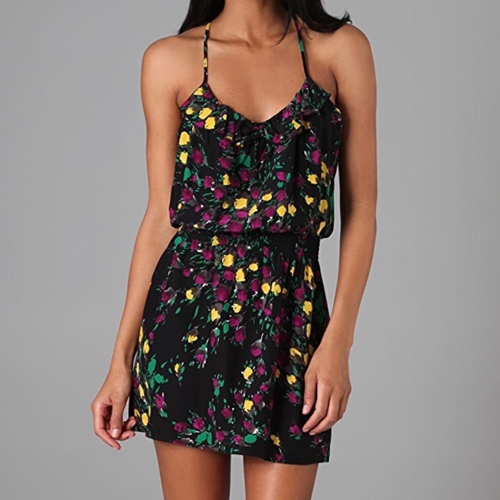 Parker black floral 100% silk cami dress XS